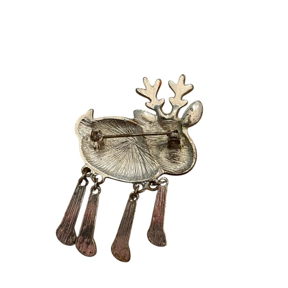 Vintage Smiling Christmas Reindeer Pin Brooch Articulating‎ Legs Festive Holiday
